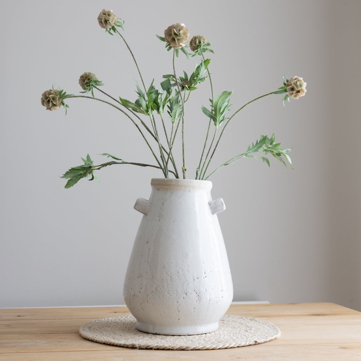 Faux Scabiosa Stellata Spray with Leaves
