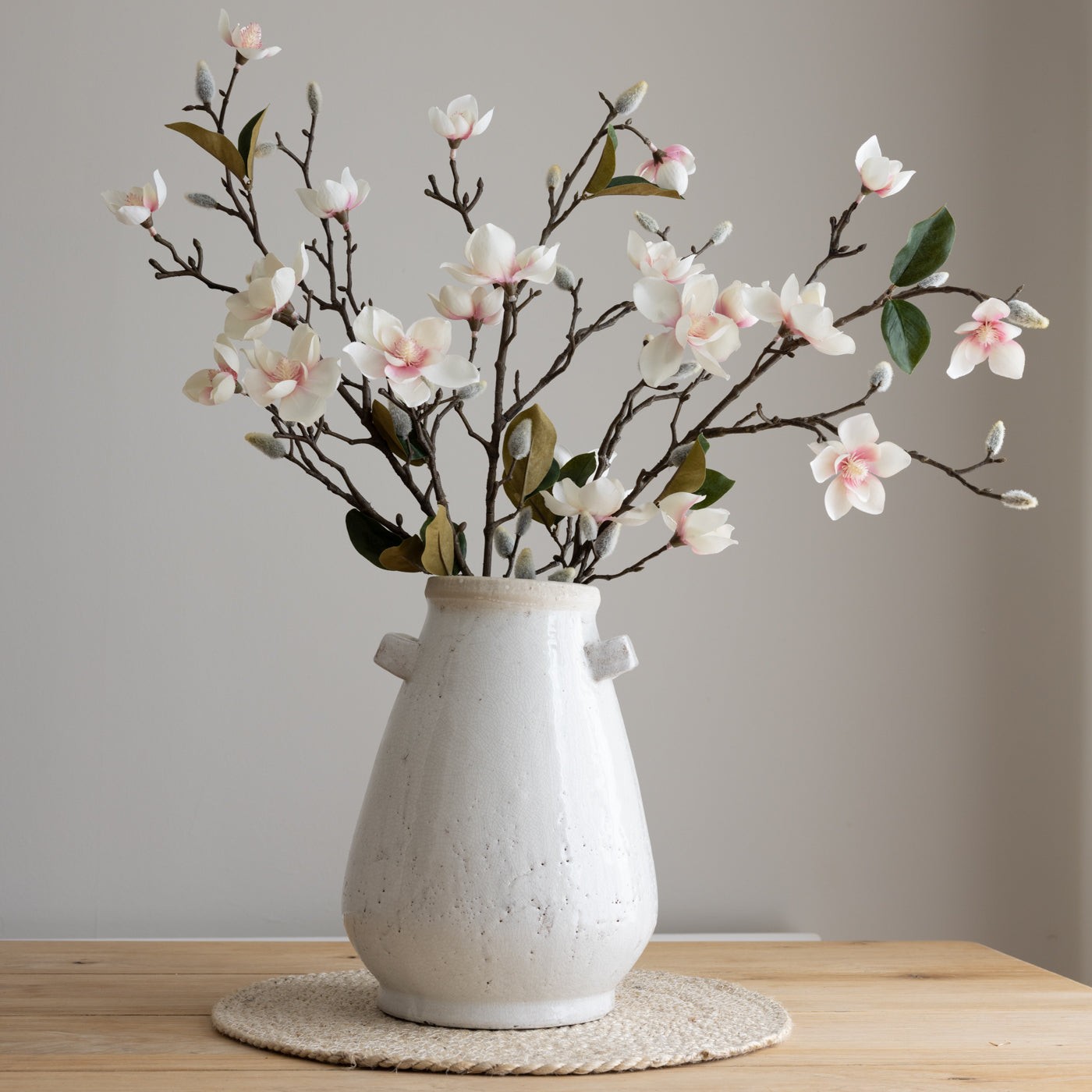 Faux White Blush Magnolia Spray