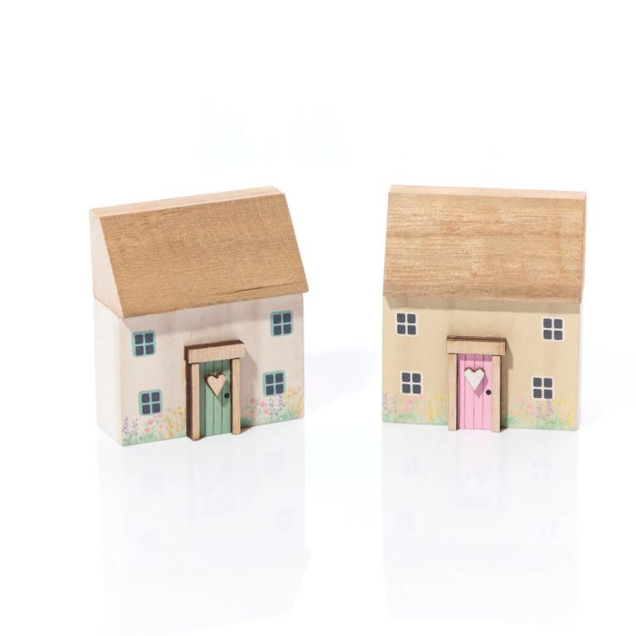 Cottage Wood Block With 3D Door Ornament