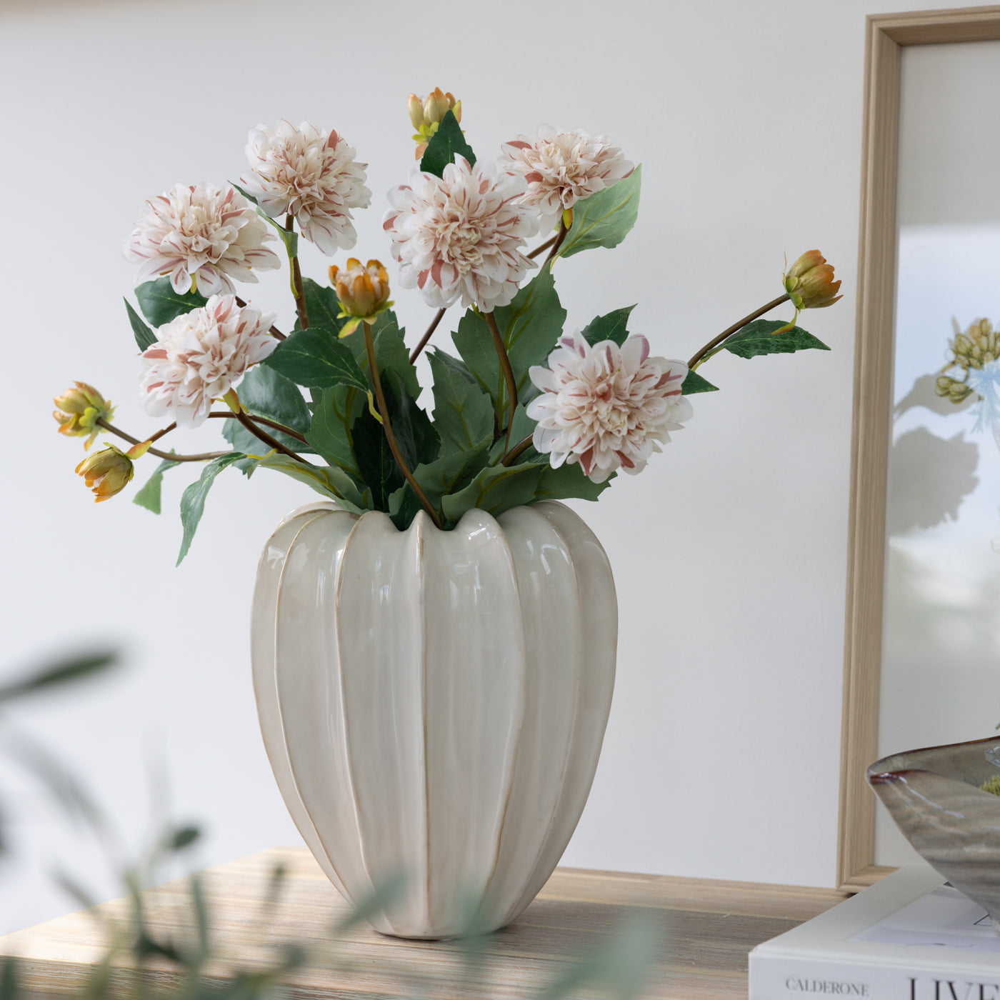 Faux White & Pink Dahlia Spray