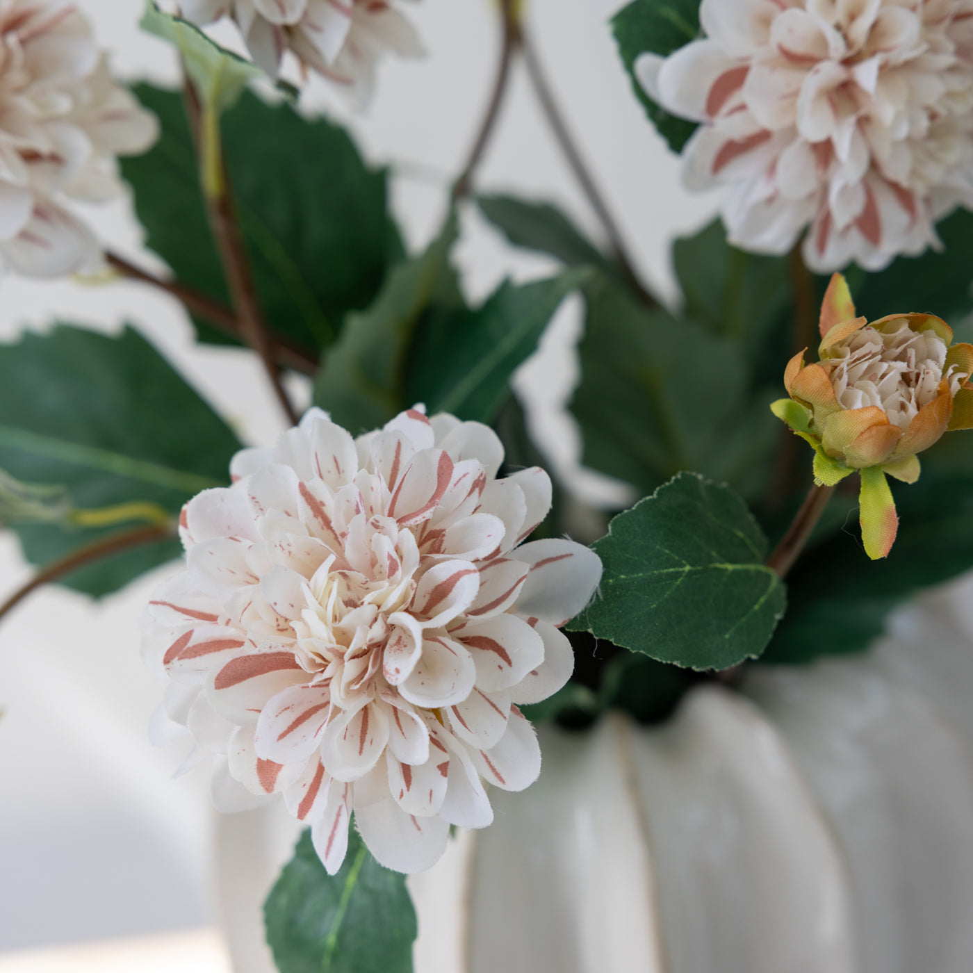 Faux White & Pink Dahlia Spray