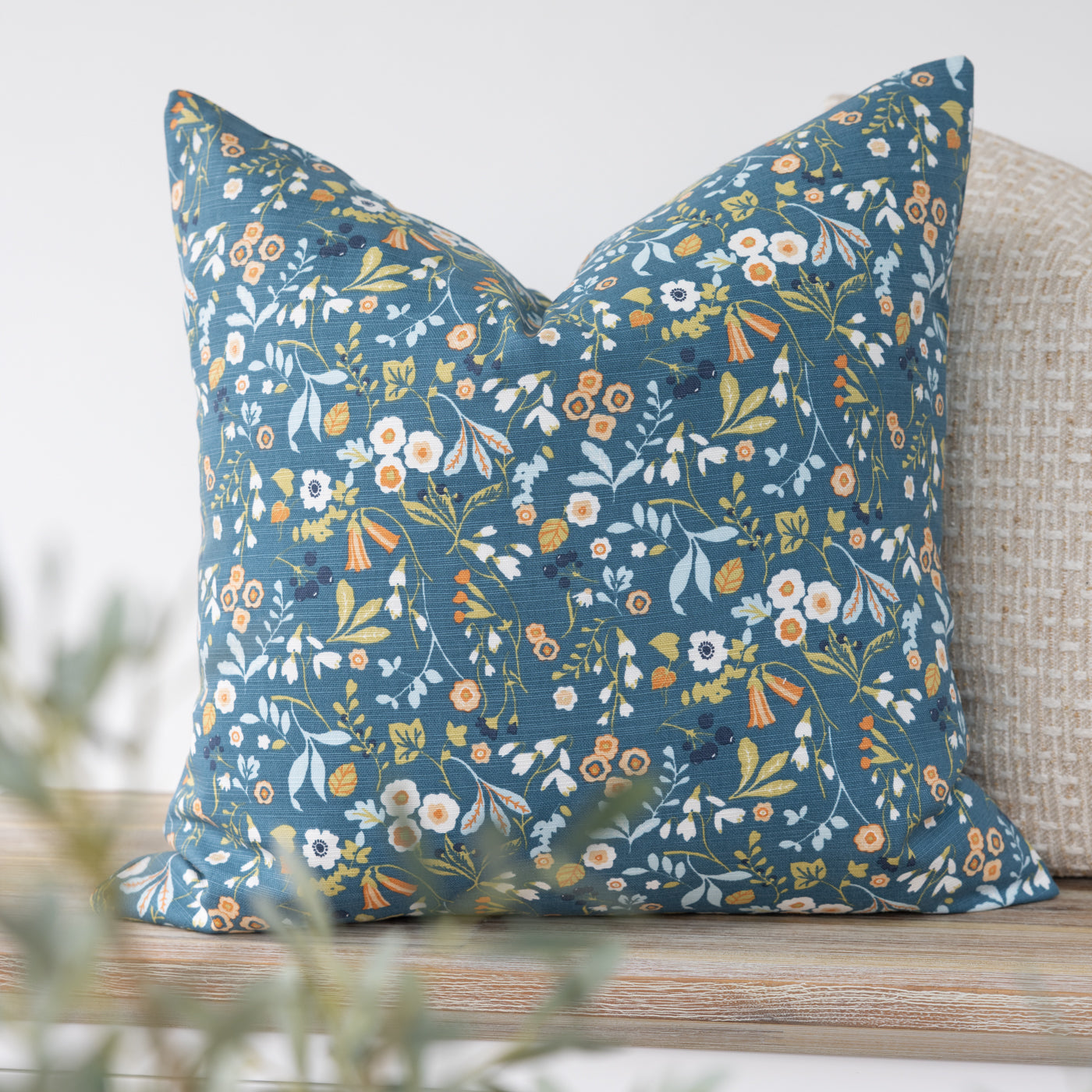 Teal Ditsy Floral Cushion Cover