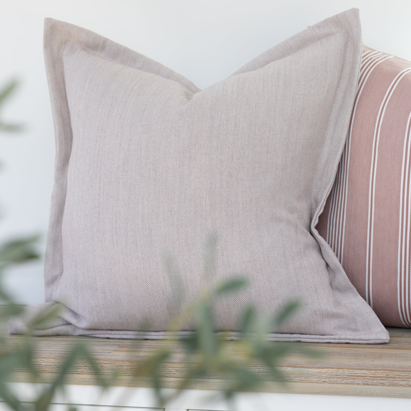 Eltham Sakura Pink Herringbone Cushion