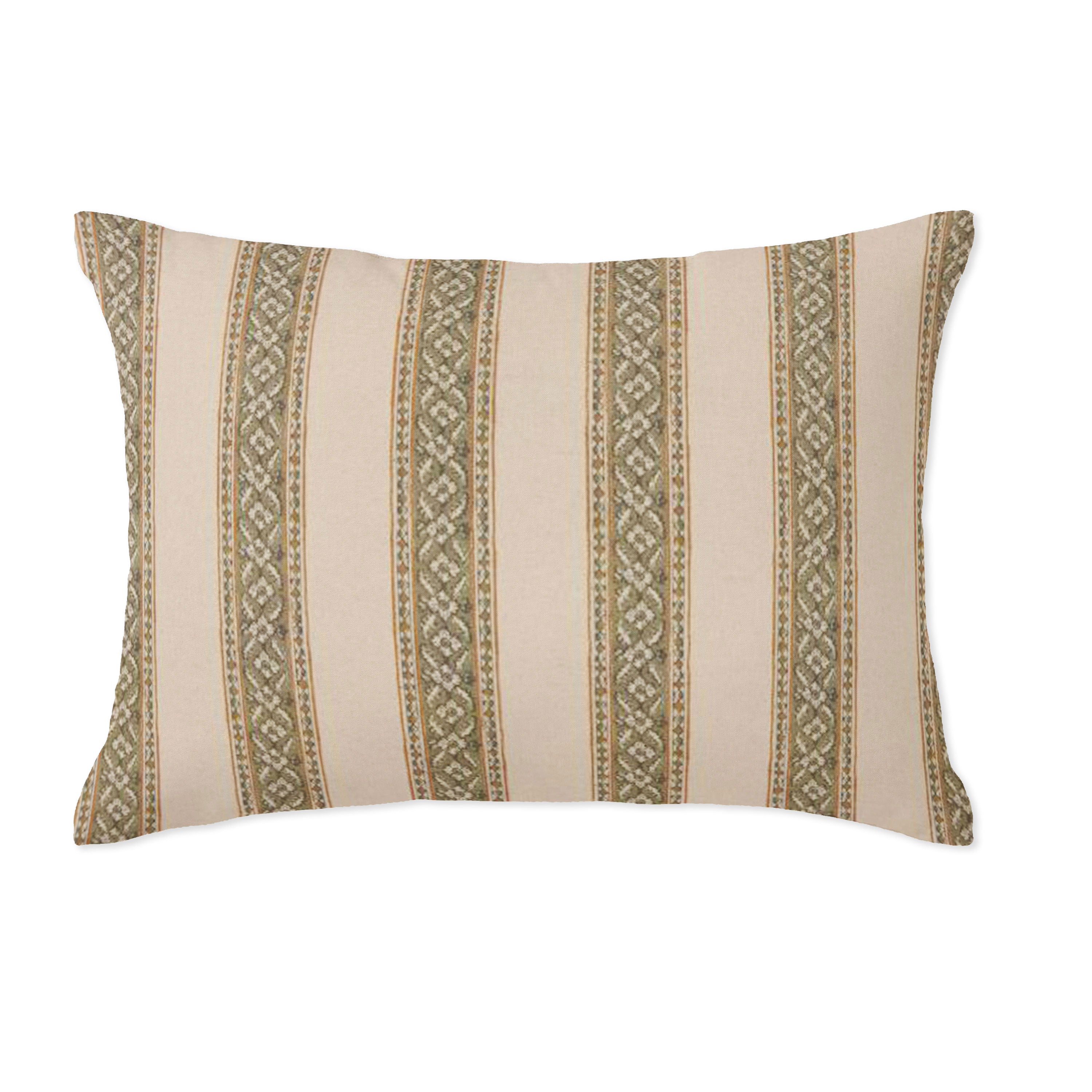 Emilie Oregano Linen Floral Stripe Rectangle Cushion
