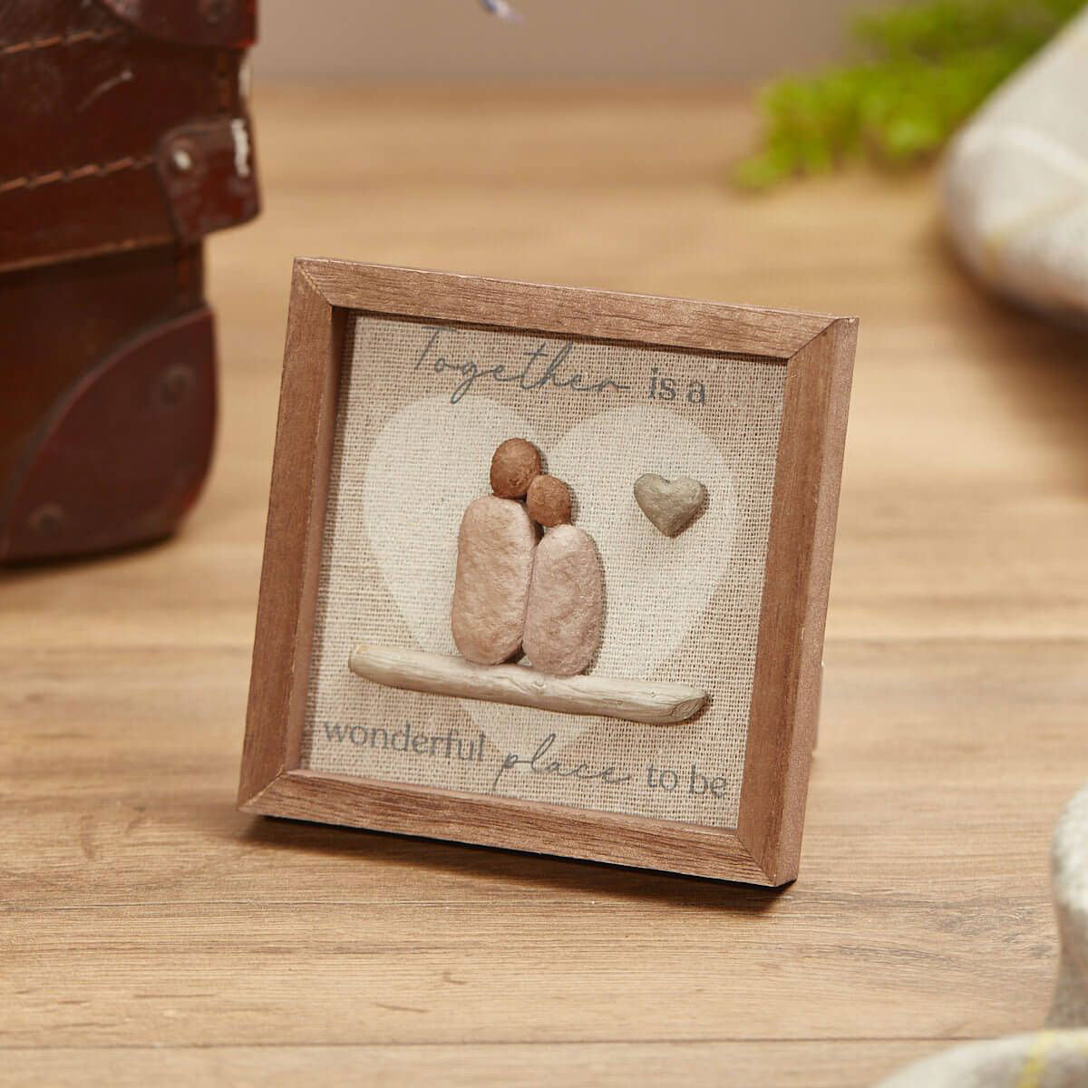 Family Together Resin Pebble Wood Easel Plaque
