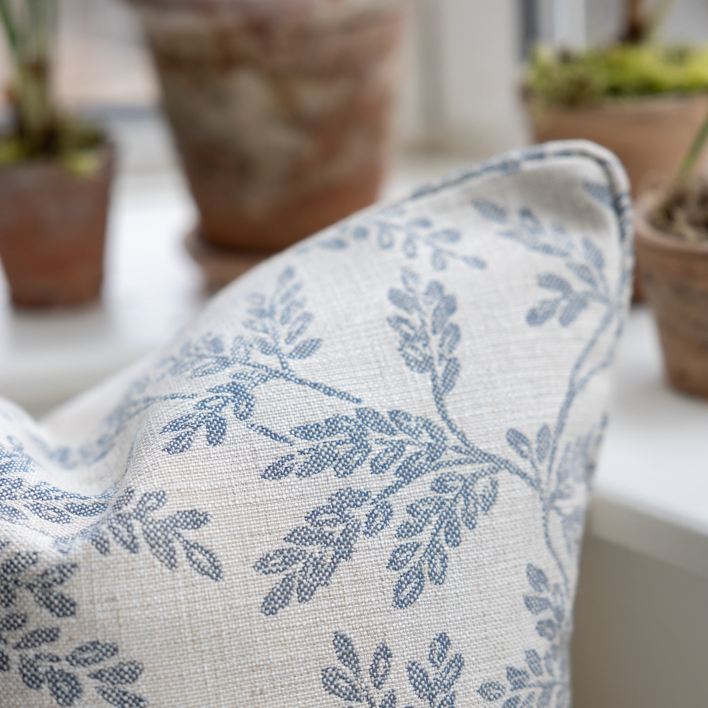 Ferndown Linen Denim Floral Print Cushion