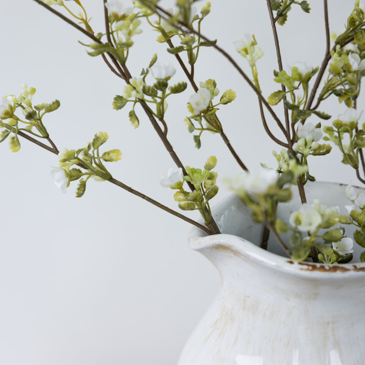 Faux White Wax Flower Stem with Leaves