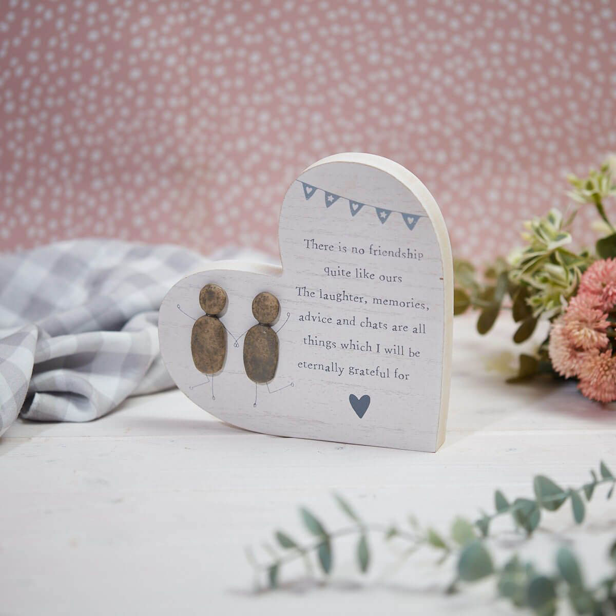 Friend Heart Whitewashed Wooden Decoration