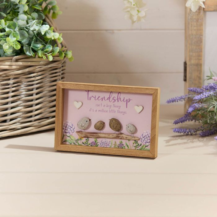 Friendship Floral Feathered Wood Framed Plaque With Resin Birds