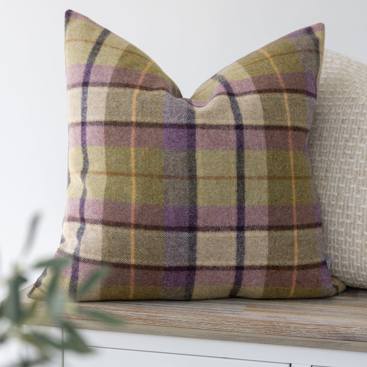 Purple & Green Tartan Wool Cushion Cover