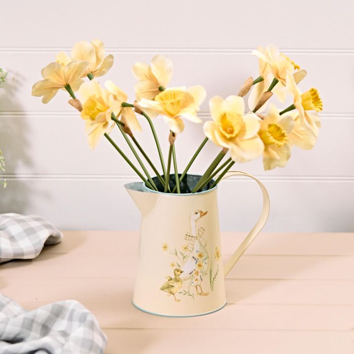 Geese With Flowers Metal Jug