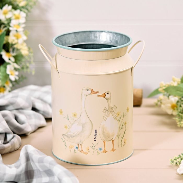 Geese With Flowers Metal Urn