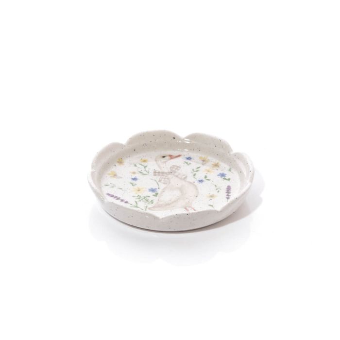 Goose Floral Scalloped Ceramic Trinket Dish