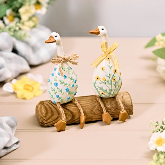 Goose With Embossed Flower Resin Shelf Sitter Ornament