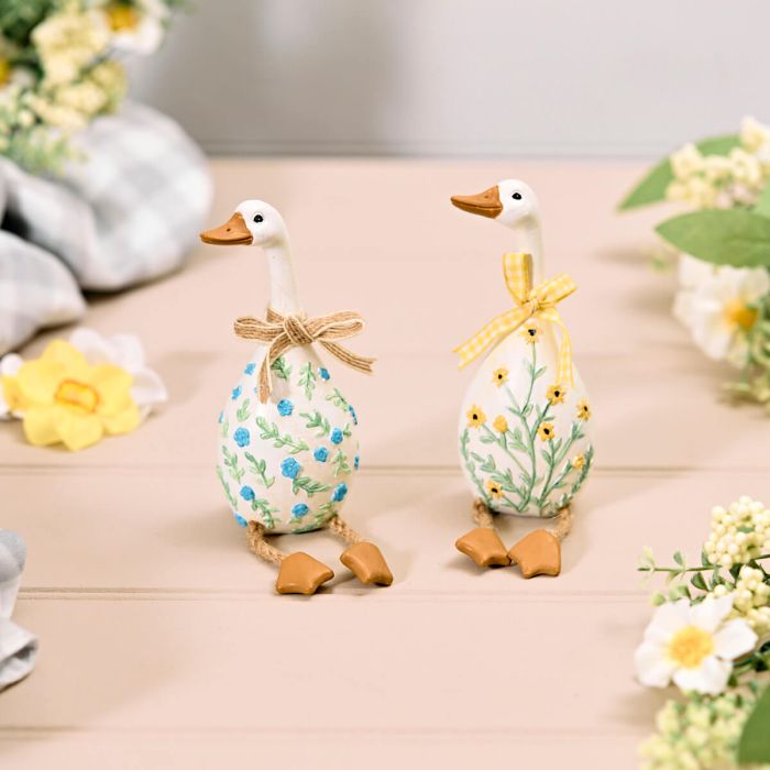 Goose With Embossed Flower Resin Shelf Sitter Ornament