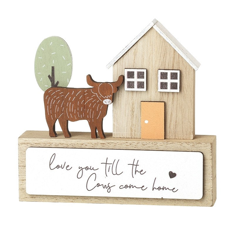 Wooden Cow and House Table Decoration