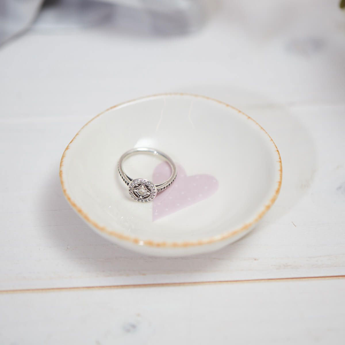 Heart Embossed Ceramic Pink Trinket Dish