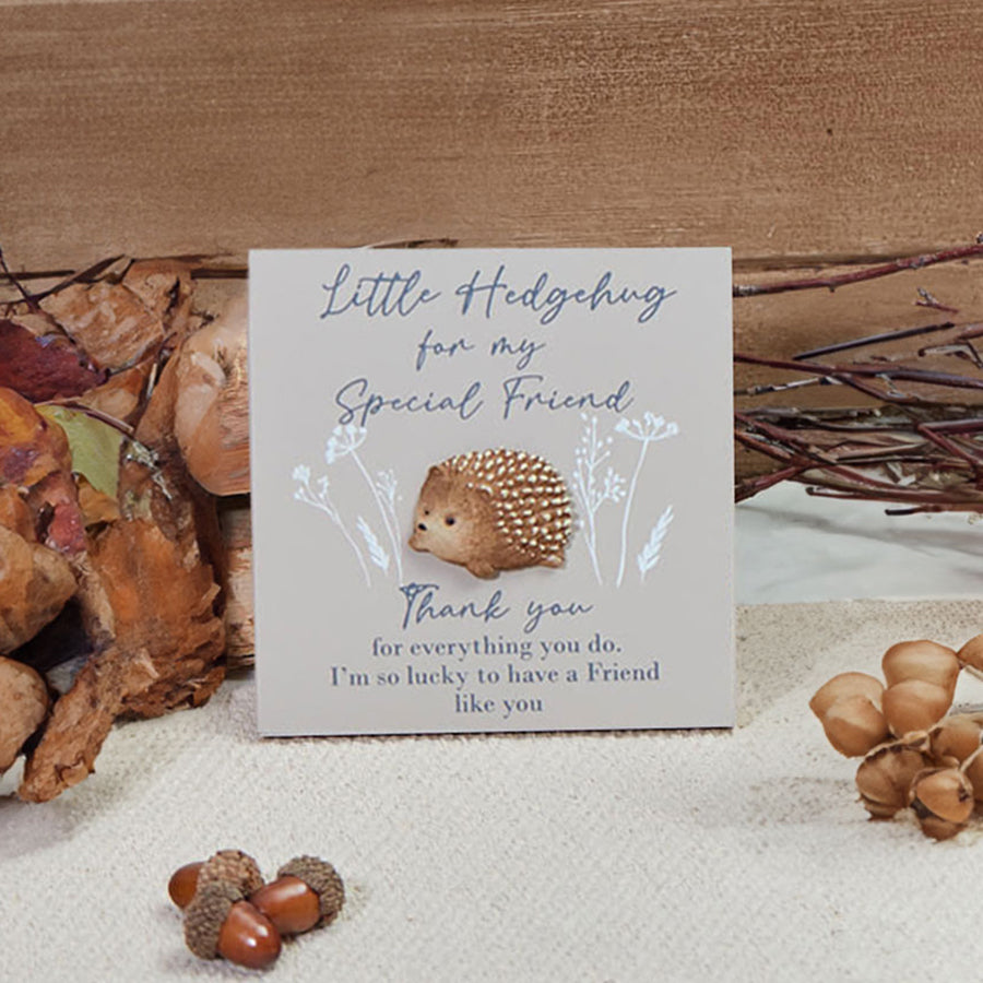 Hedgehog Family Taupe Wood & Resin Easel Plaque