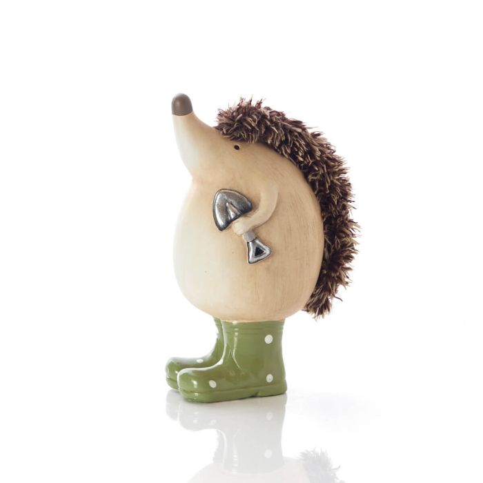 Hedgehog With Green Spot Welly Boots Clay Ornament