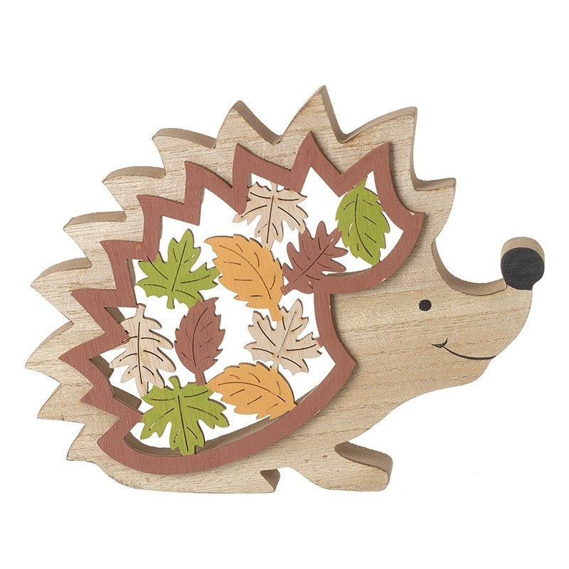 Wooden Hedgehog With Leaves