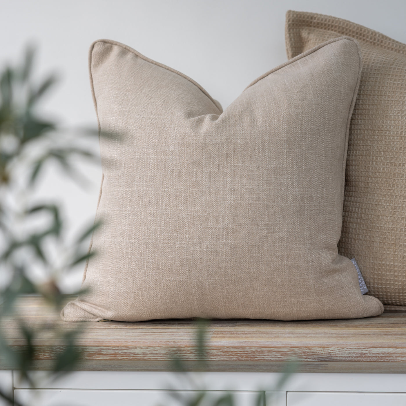Oatmeal Beige Herringbone Cushion Cover