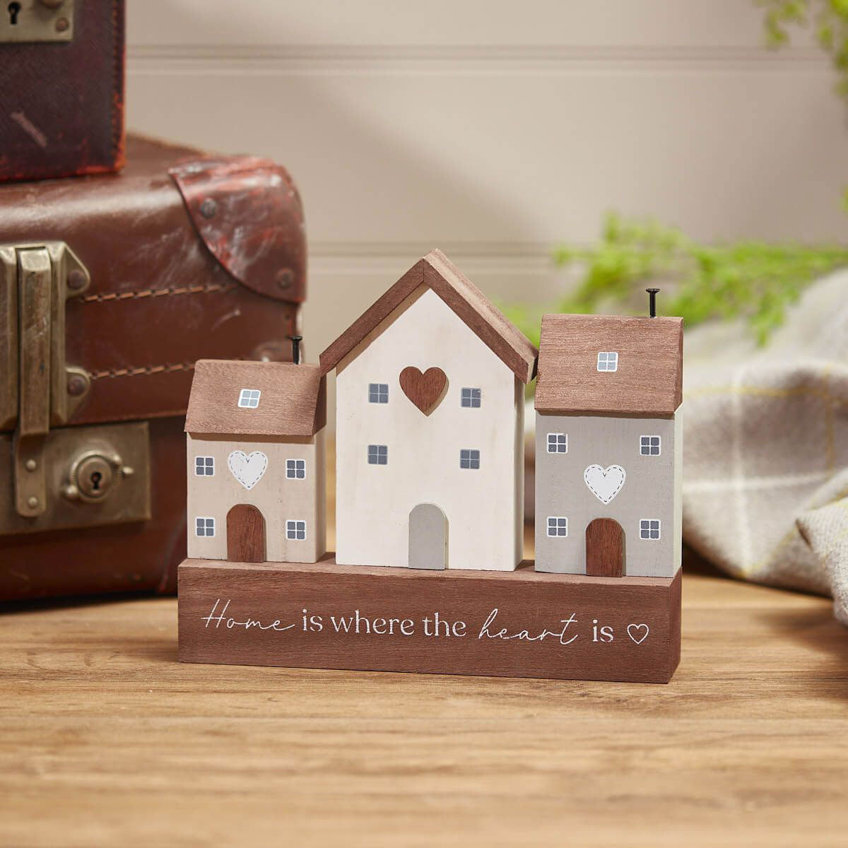 Home Is Where the Heart Is Wooden Triple House Block