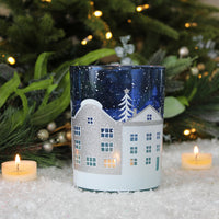 Thumbnail for Christmas Blue & White Glass Street TeaLight Holder - Large