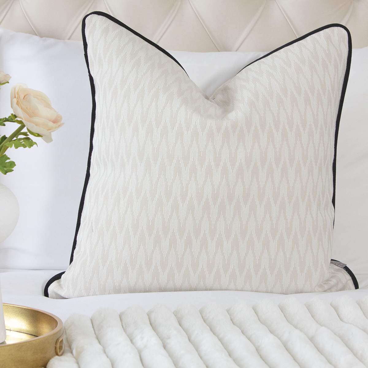 Apex Ivory Cushion With Black Piping