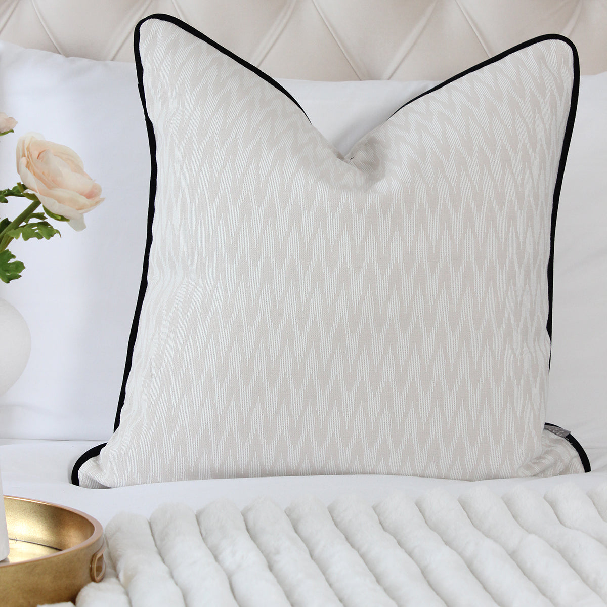 Apex Ivory Cushion With Black Piping