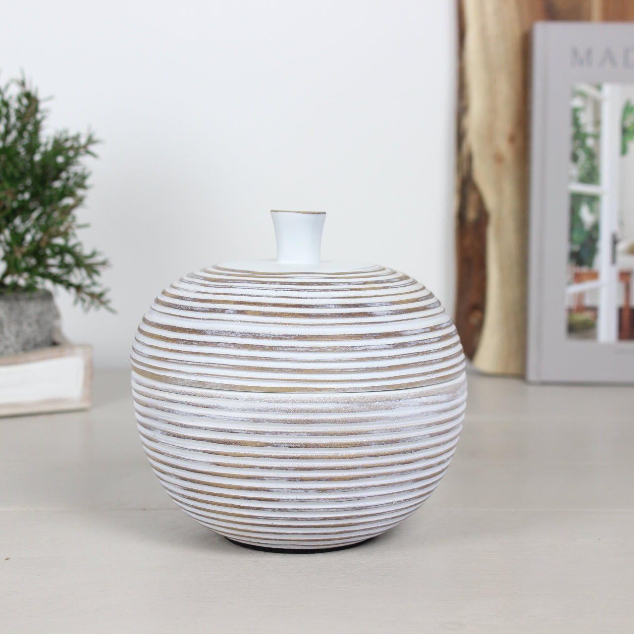 White Washed Ribbed Jar