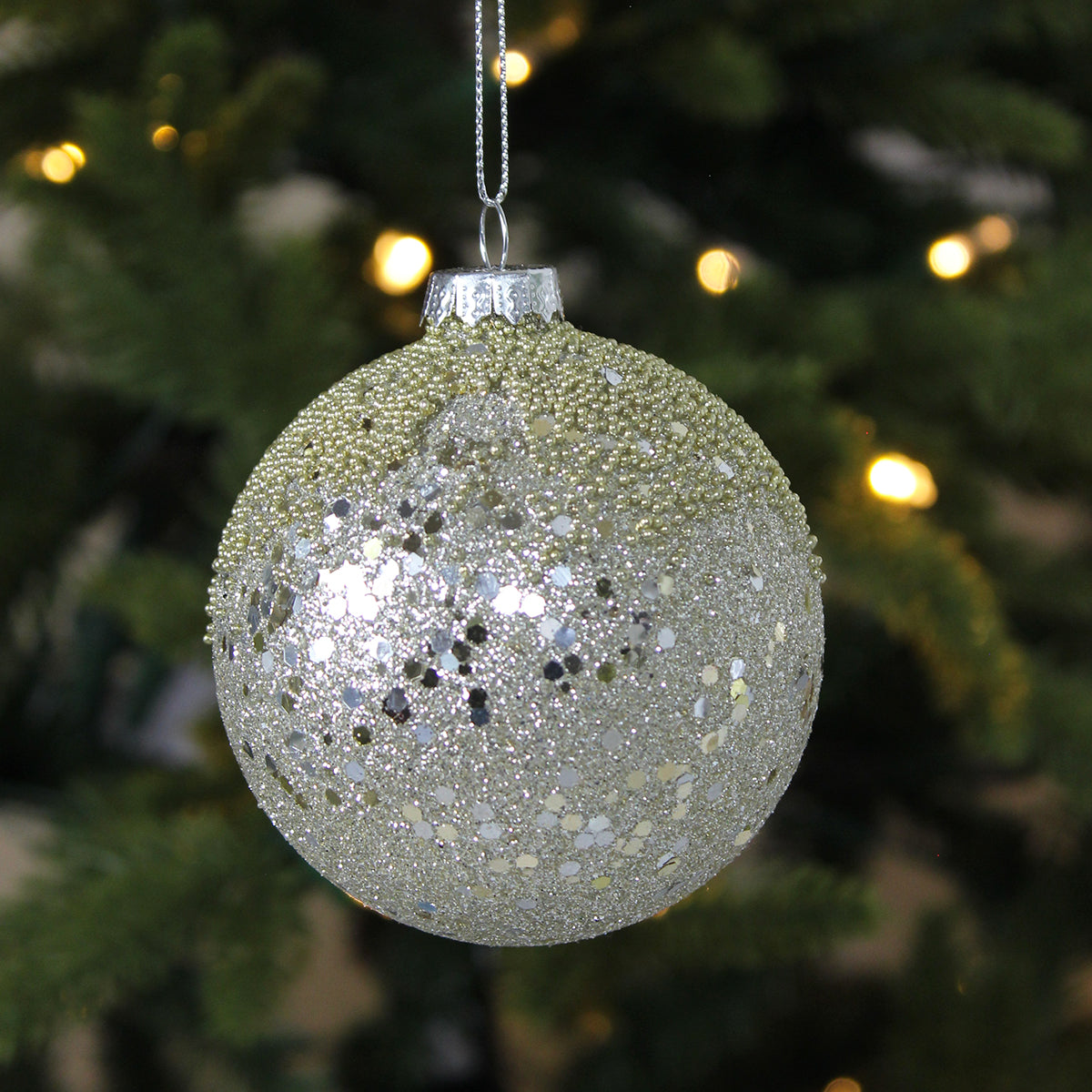 Crushed Gold & Silver Bead Glass Bauble