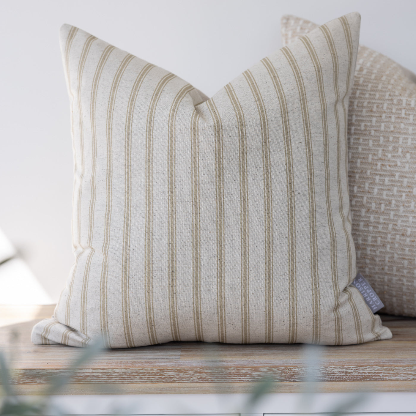 Kashmira Beige Stripe Square Cushion