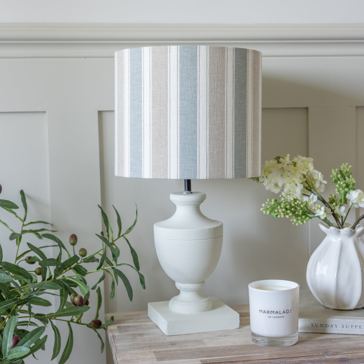 Augustine Seafoam Blue Stripe Drum Lampshade