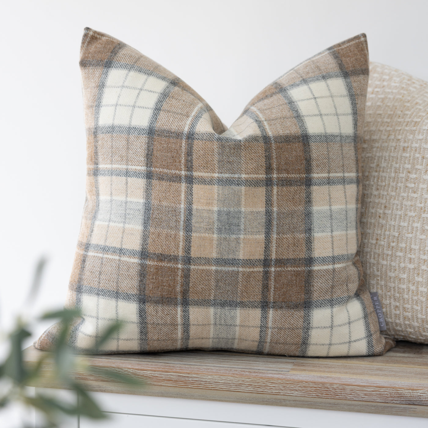Lewis Barley Brown Check Wool Cushion Cover