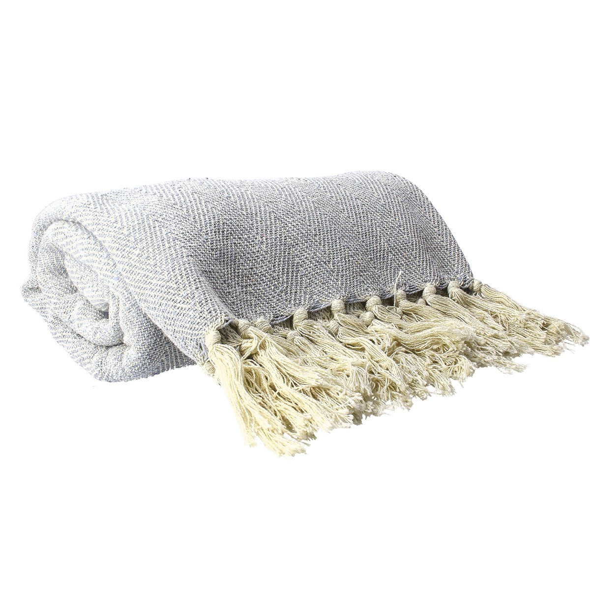 Light Grey Woven Cotton Chevron Throw