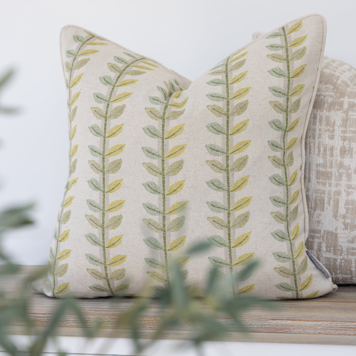 Green & Lemon Floral Leaf Print Cushion