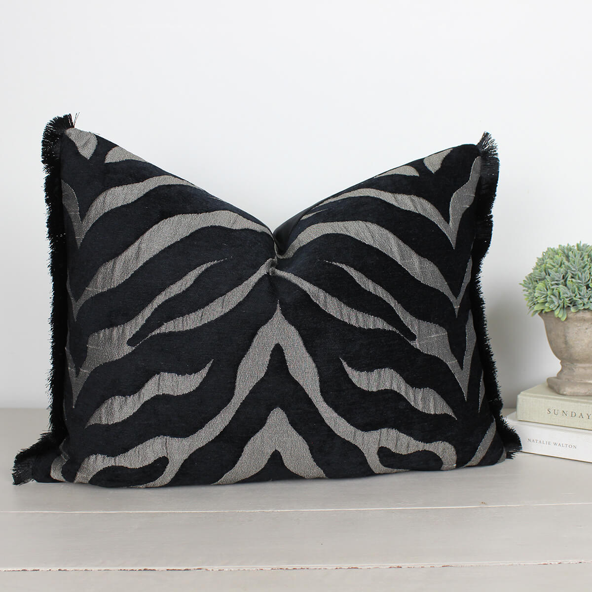 Limpopo Silver Zebra Fringe Cushion
