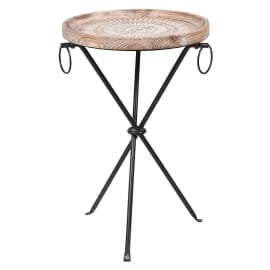 Brown and White Pattern Round Side Table