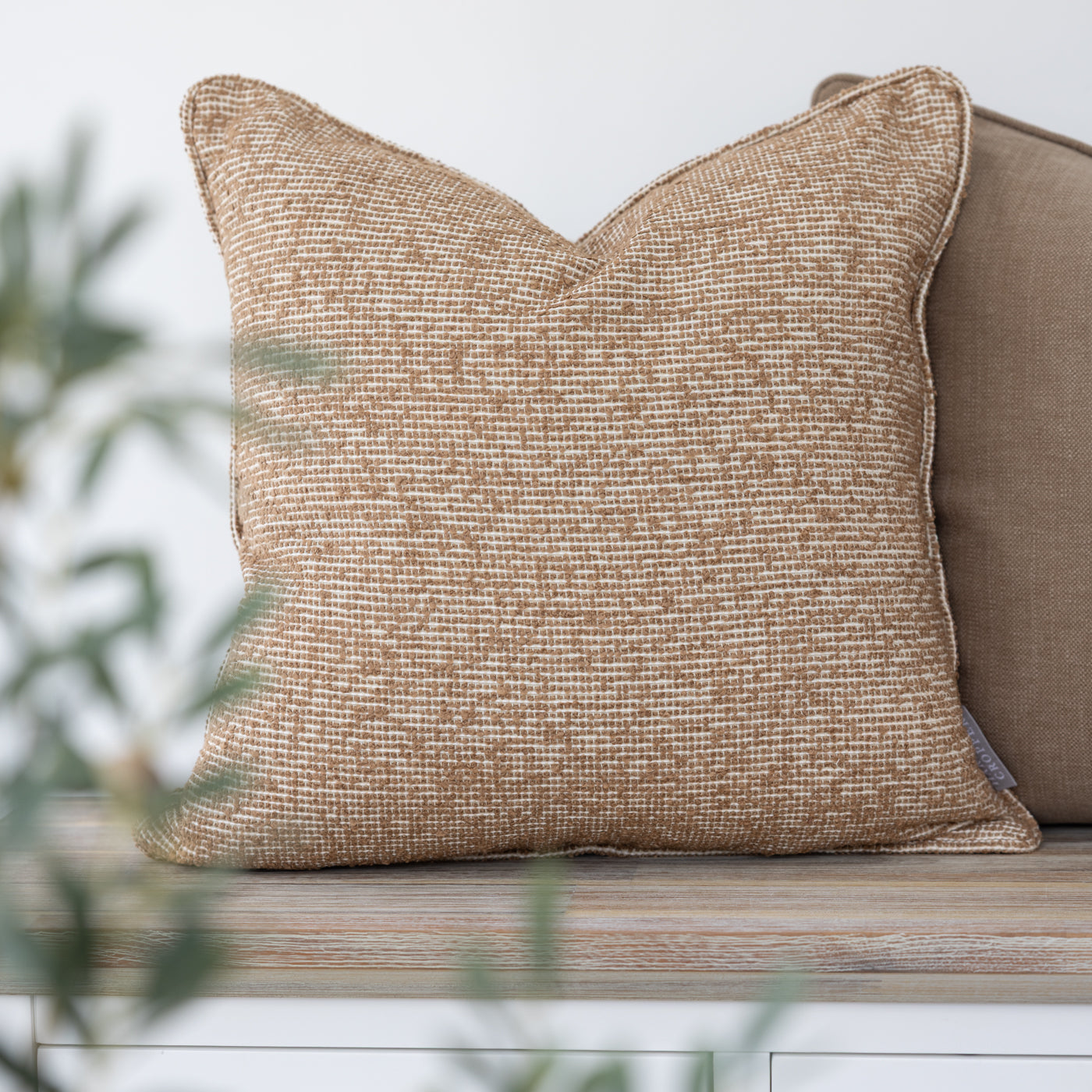 Tan Brown Textured Weave Cushion