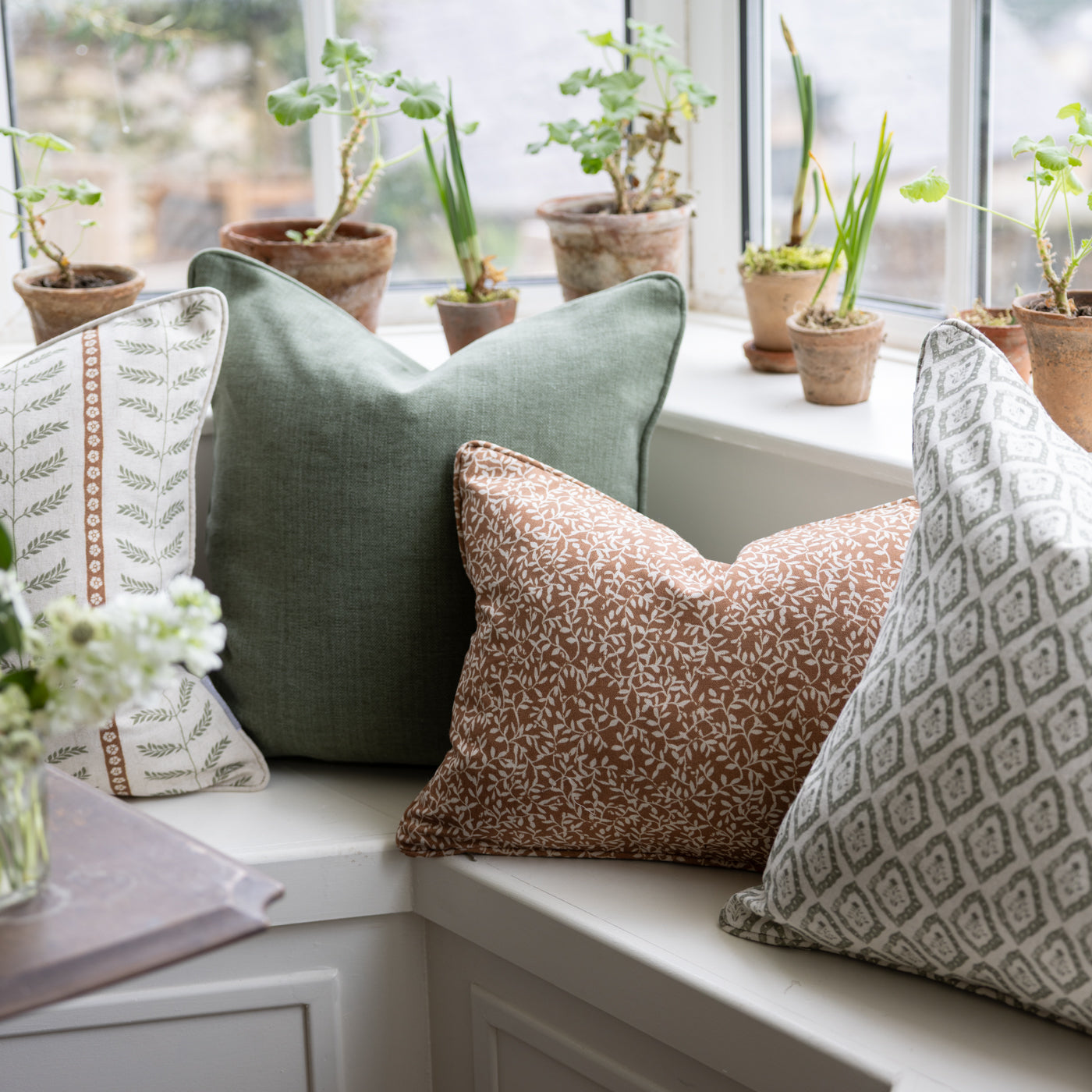 Suriane Spice Green & Rust Floral Stripe Cushion