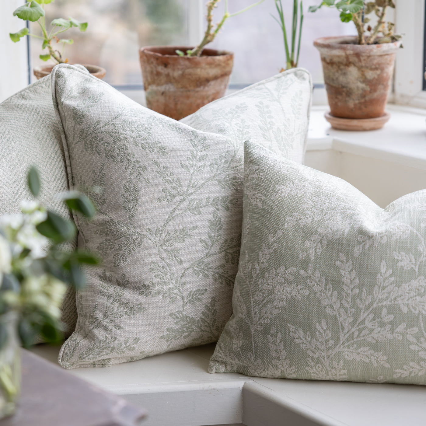 Ferndown Linen Sage Floral Print Cushion