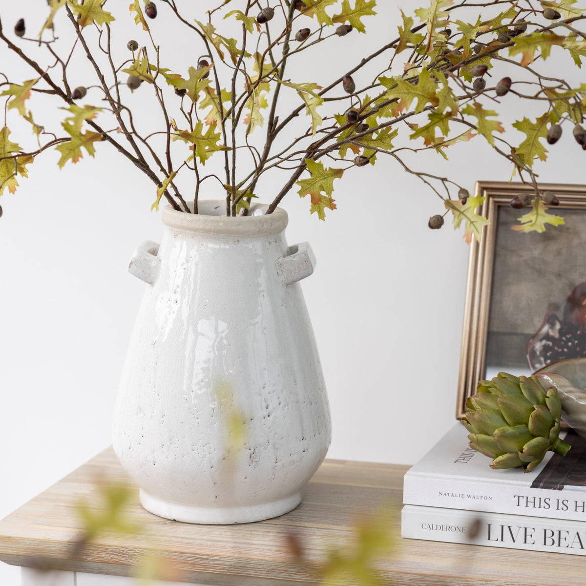 Terracotta Handled White Vase