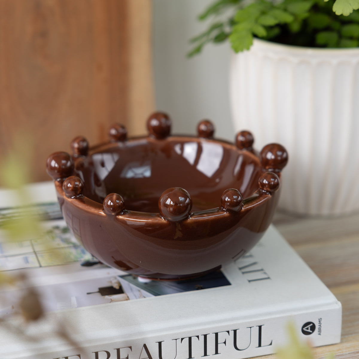 Bobble Edged Coco Brown Trinket Bowl