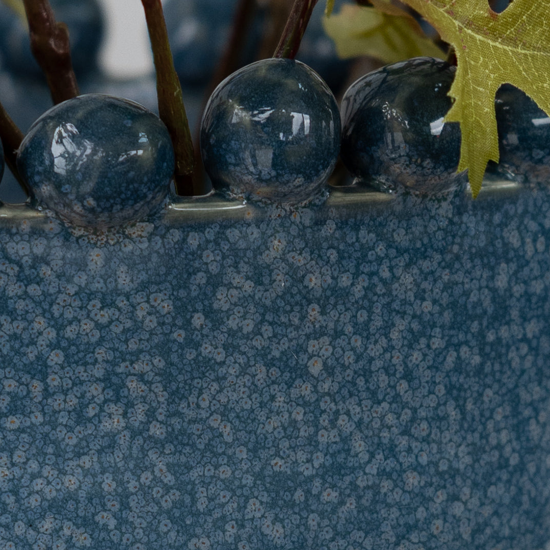 Blue Bobble Rim Ceramic Vase