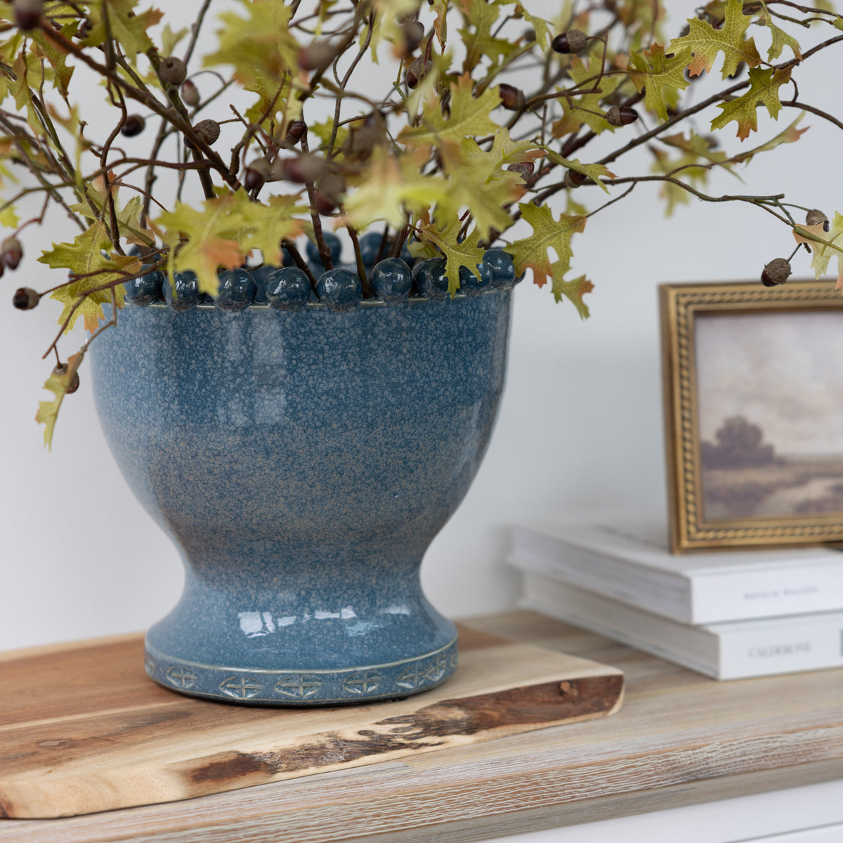 Blue Bobble Rim Ceramic Vase