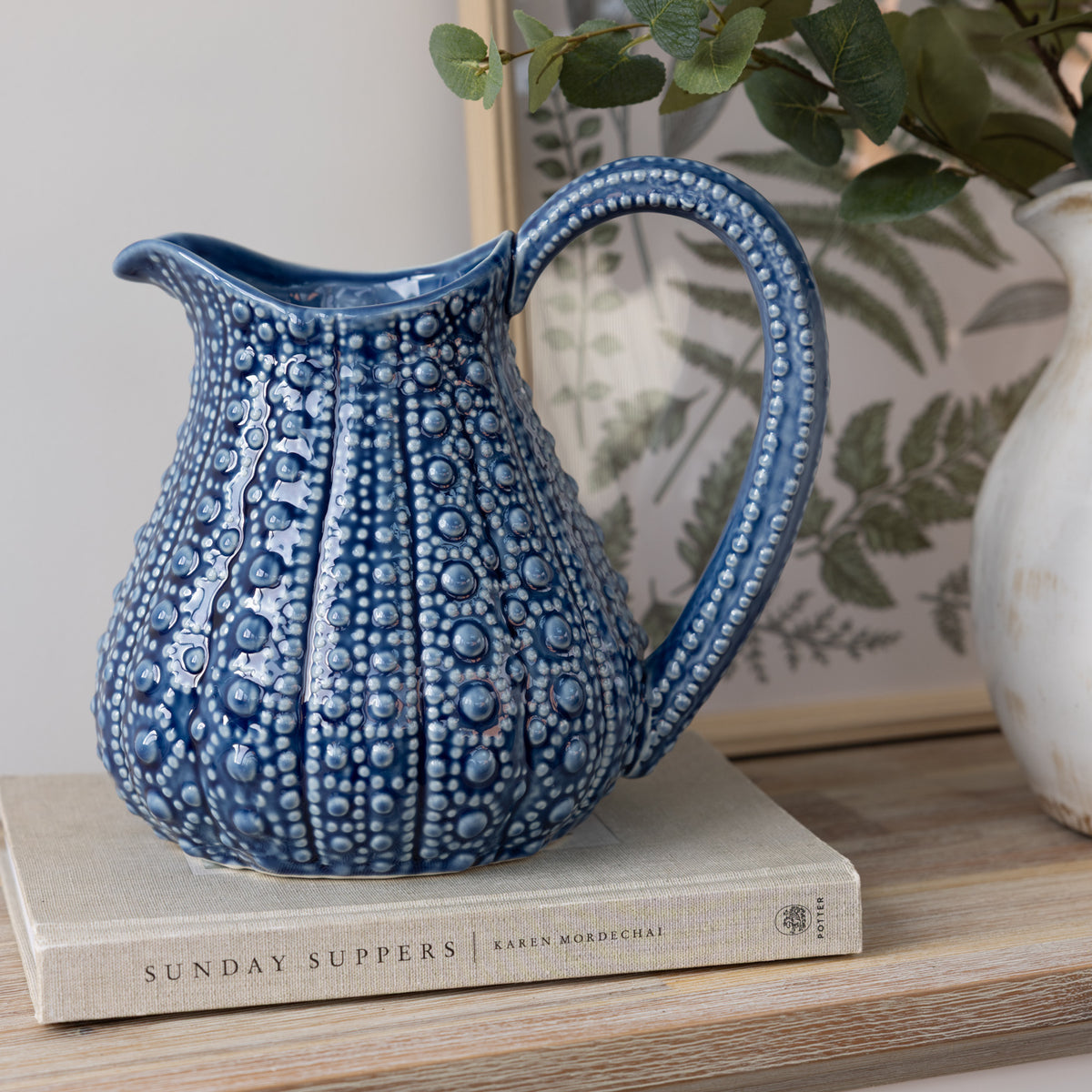 Deep Blue Textured Ceramic Jug