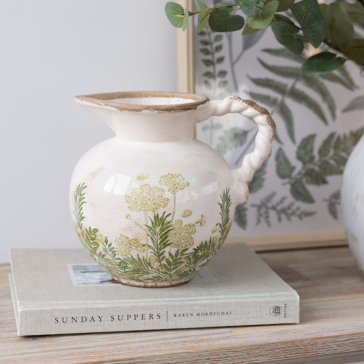 Green Botanical Ceramic Jug