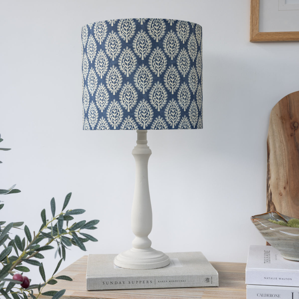 Blue Leaf Block Print Lampshade