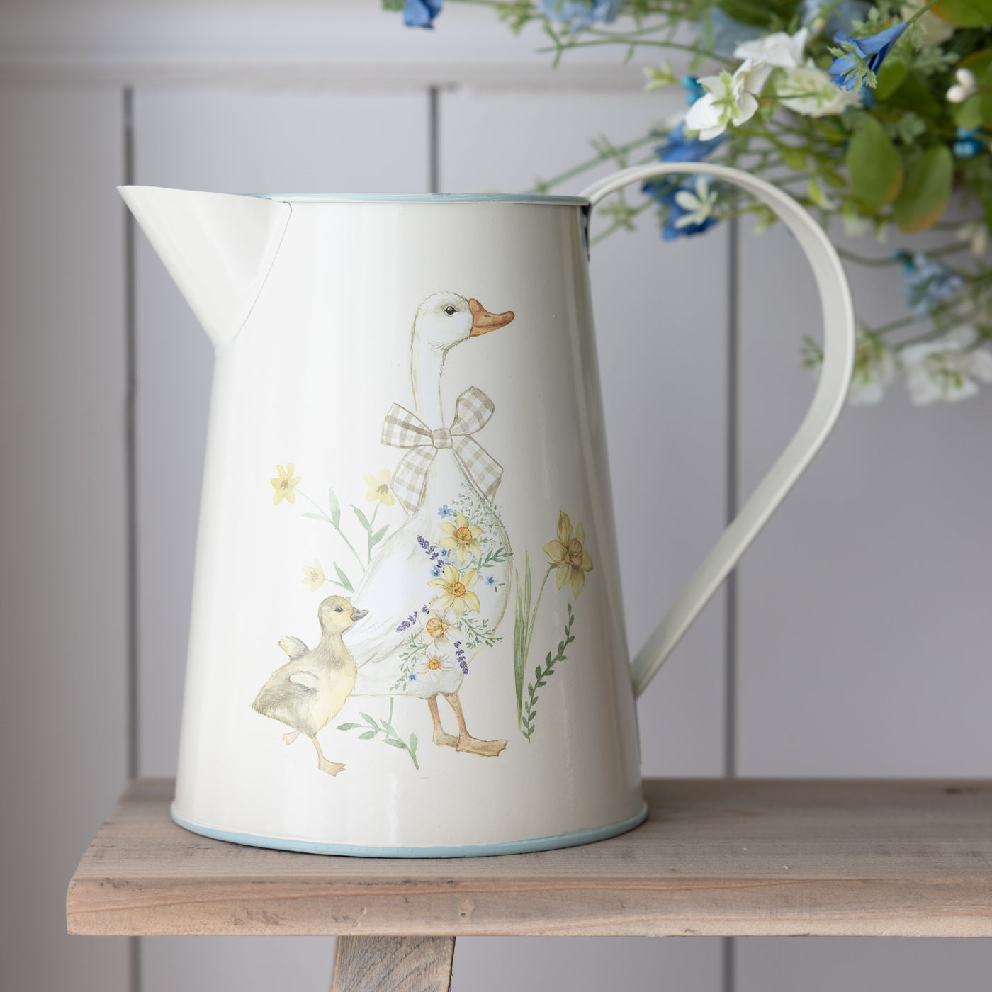 Geese With Flowers Metal Jug