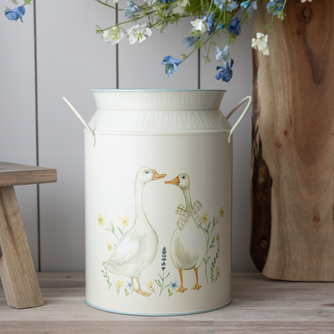Geese With Flowers Metal Urn